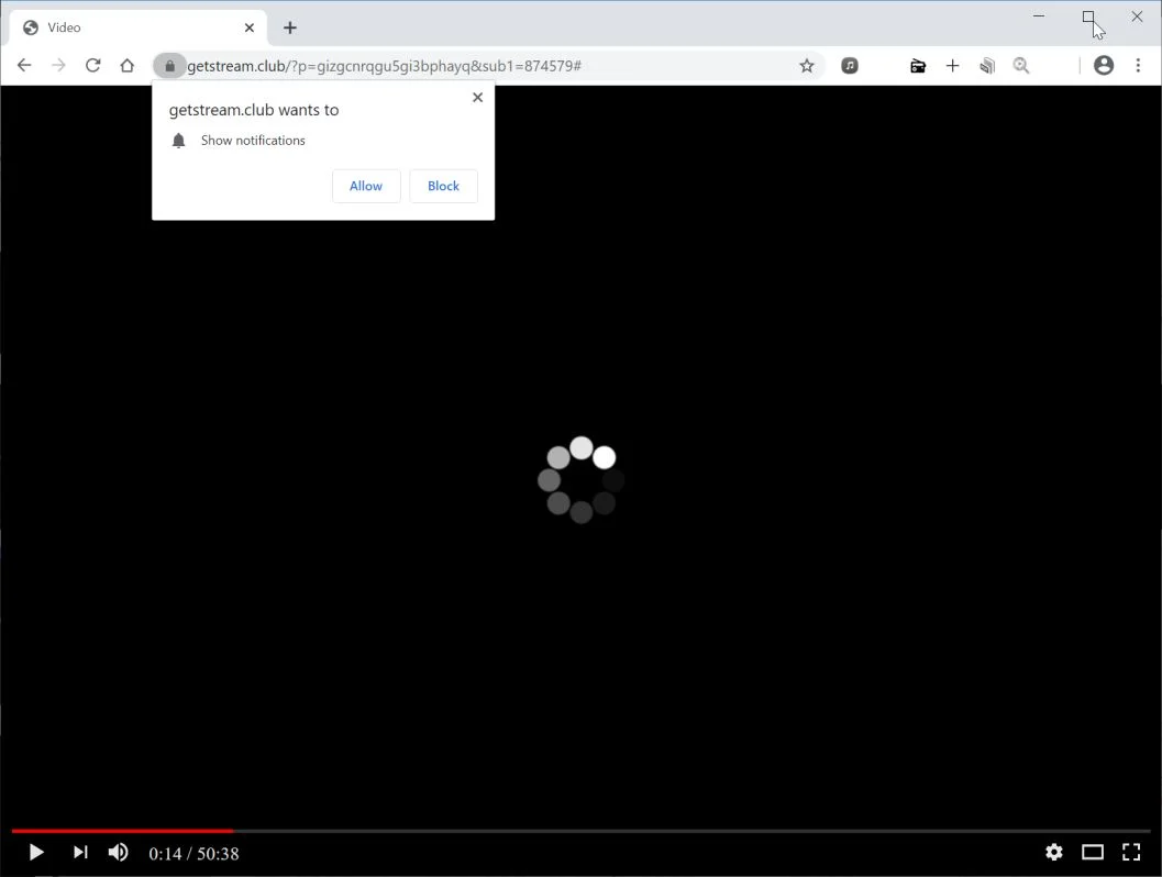 Image: Chrome browser is redirected to Getstream.club