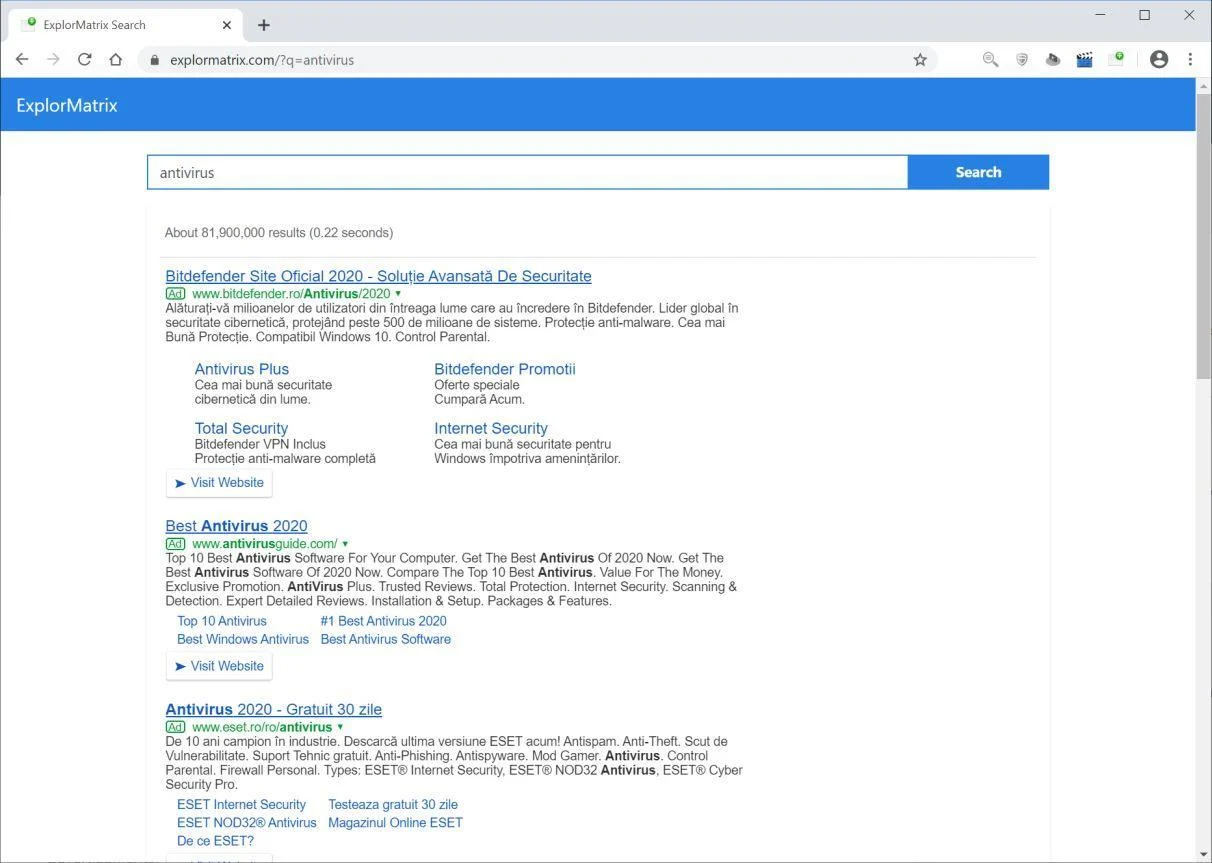 Remove ExplorMatrix Search redirect (Virus Removal Guide) 1 Image: Chrome browser is redirected to ExplorMatrix Search