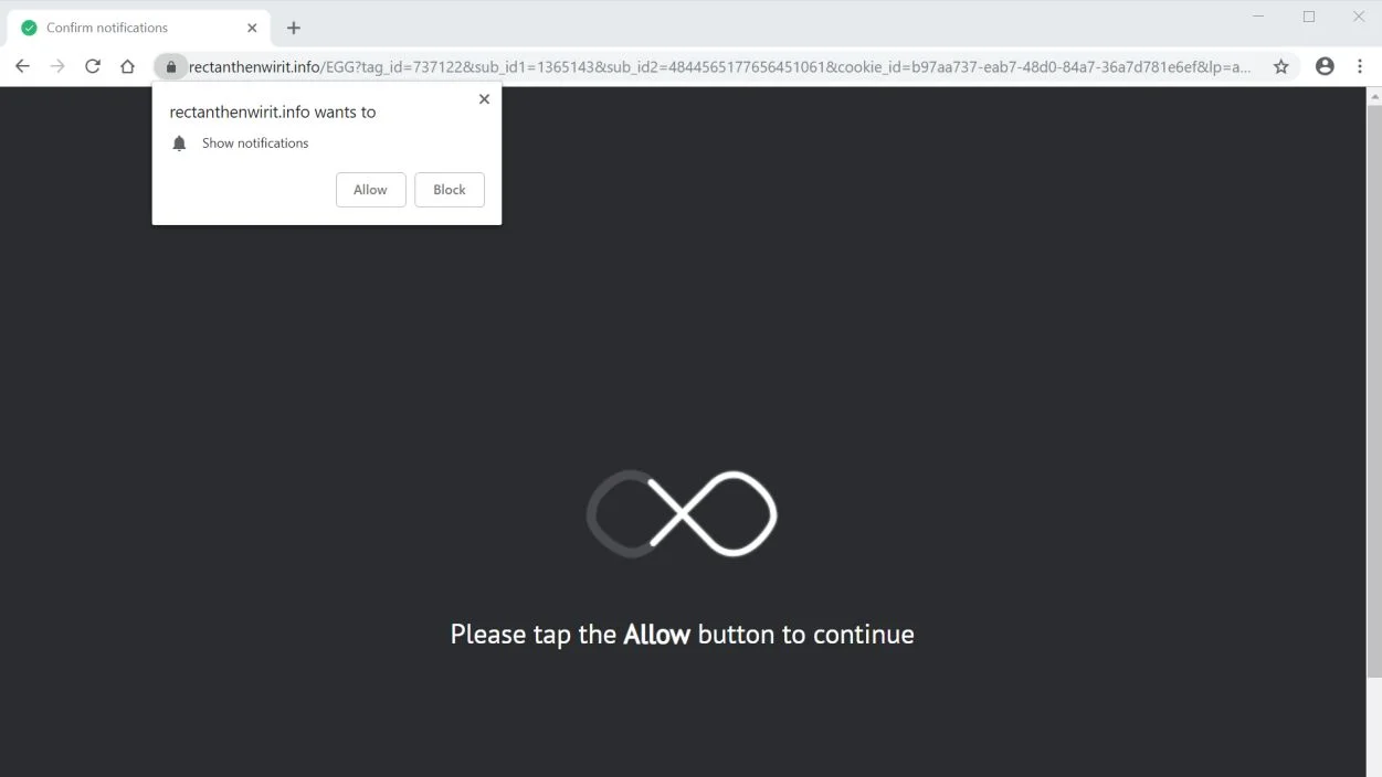 Image: Chrome browser is redirected to the Rectanthenwirit.info site