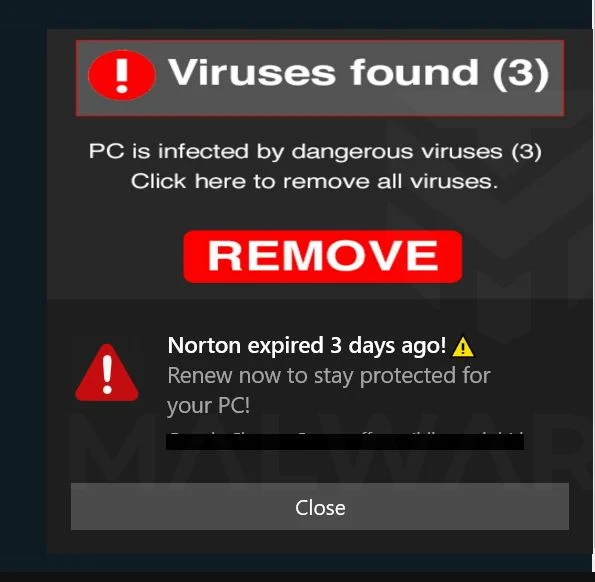 How To Remove "Norton Viruses Found (3)" Pop-up Scam 1 Image: Viruses found (3) - Scam