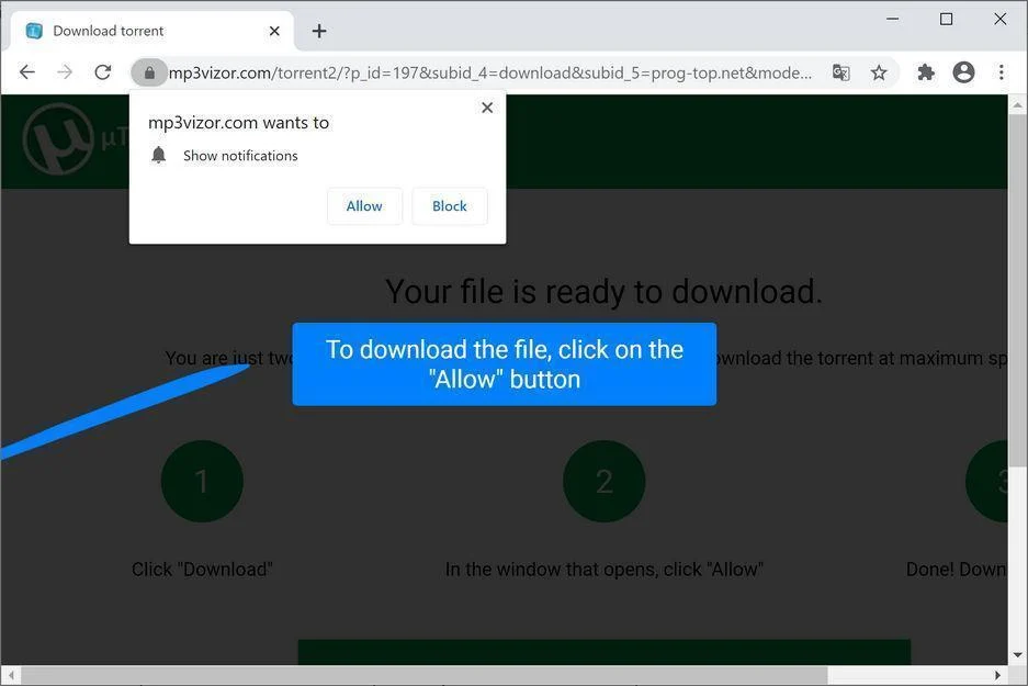 Remove Mp3vizor.com pop-up ads (Virus Removal Guide) 1 Image: Chrome browser is redirected to Mp3vizor.com