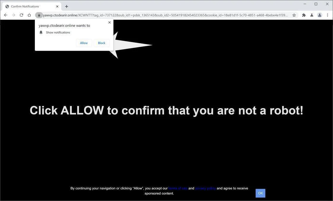 Remove Ctodearir.online pop-up ads (Virus Removal Guide) 1 Image: Chrome browser is redirected to Ctodearir.online