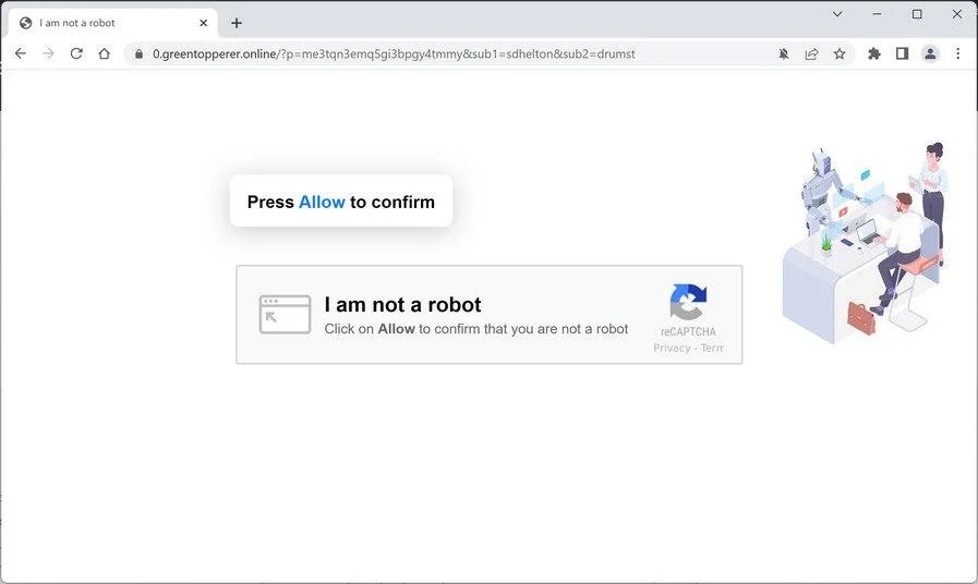 Image: Chrome browser is redirected to Greentopperer.online