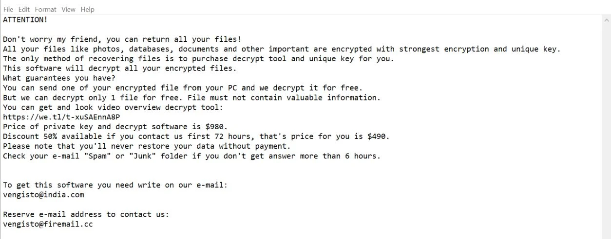 Vengisto@india.com Guvara ransomware virus