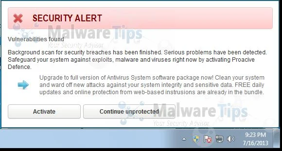Antivirus System Security Alert [Image: