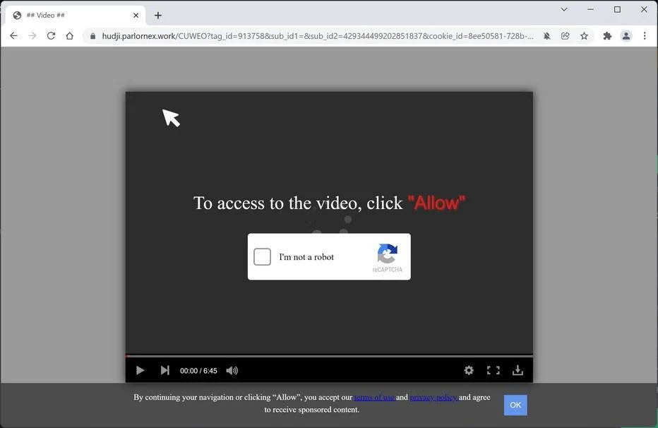 Image: Chrome browser is redirected to Parlornex.work