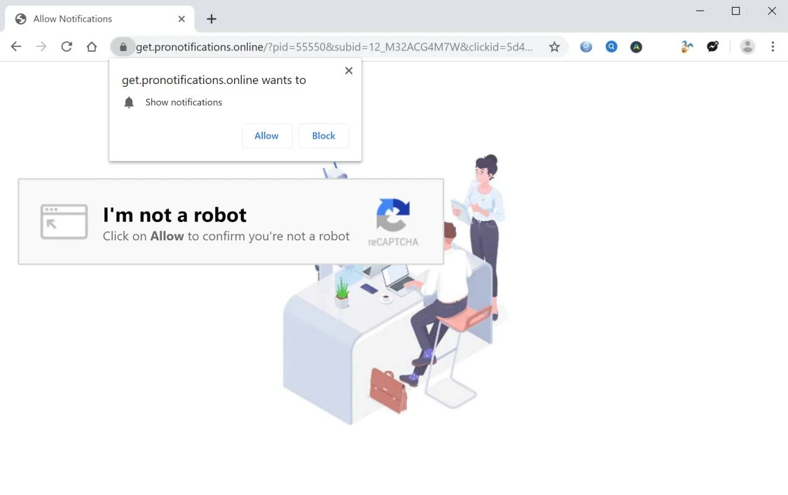 Image: Chrome browser is redirected to Get.pronotifications.online