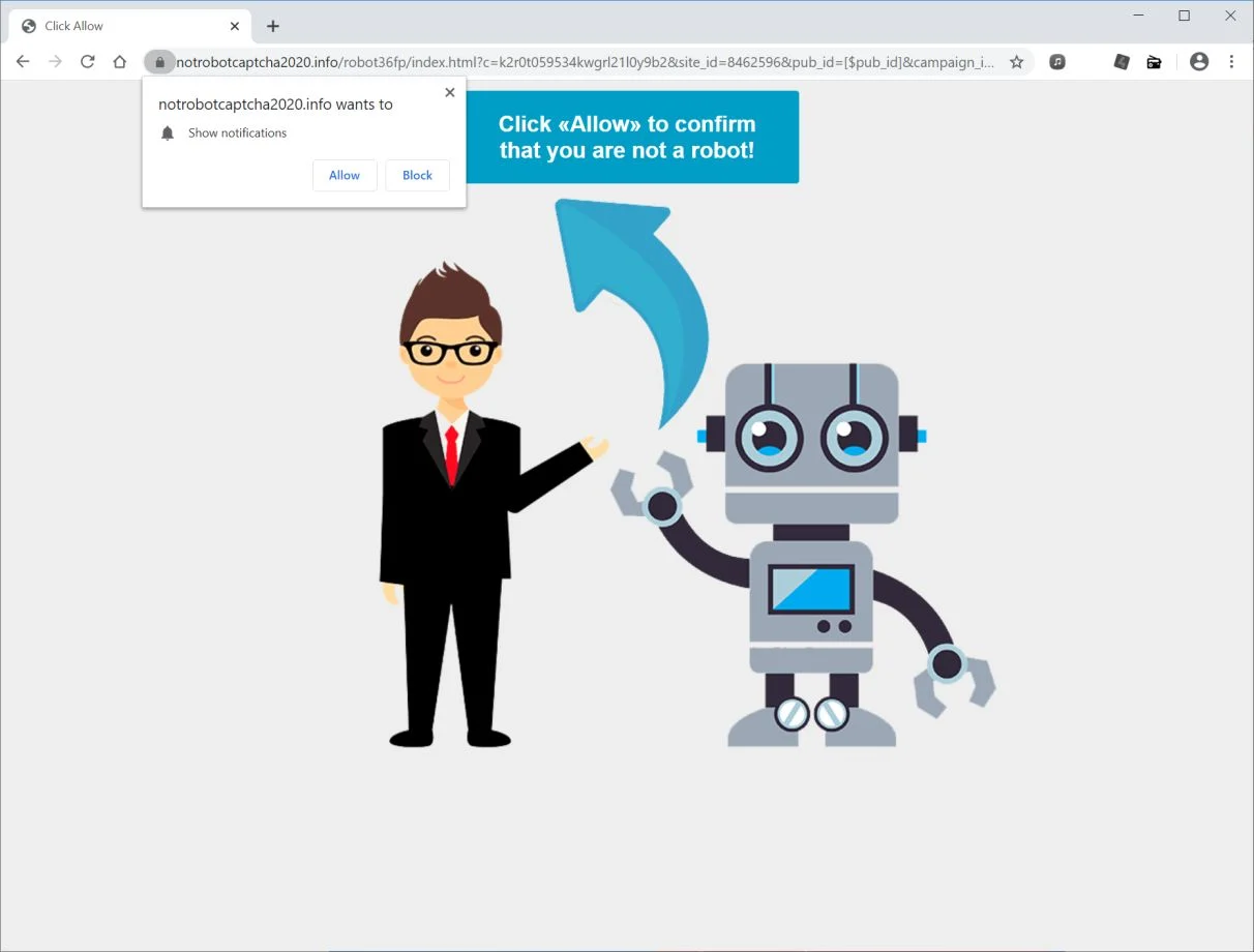 Remove Notrobotcaptcha2020.info pop-up ads (Virus Removal Guide) 1 Image: Chrome browser is redirected to Notrobotcaptcha2020.info