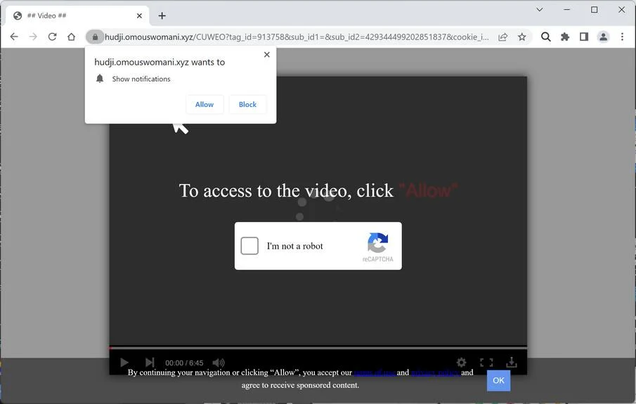 Remove Omouswomani.xyz Pop-up Ads (Virus Removal Guide) 1 Image: Chrome browser is redirected to Omouswomani.xyz