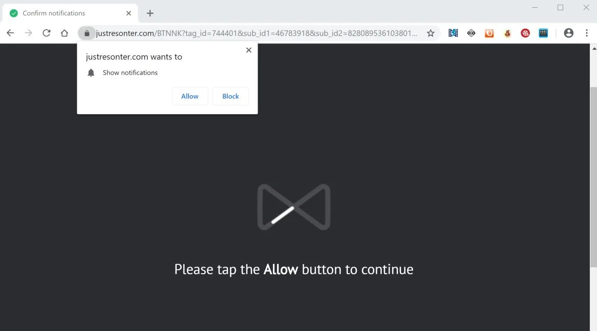 Image: Chrome browser is redirected to the Justresonter.com site