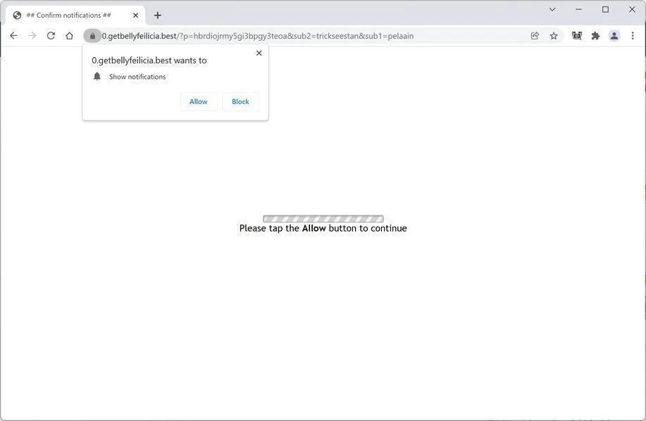 Remove Getbellyfeilicia.best Pop-up Ads (Virus Removal Guide) 1 Image: Chrome browser is redirected to Getbellyfeilicia.best