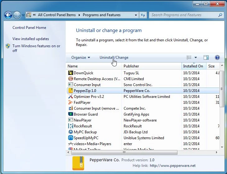 Remove PepperZip from Windows