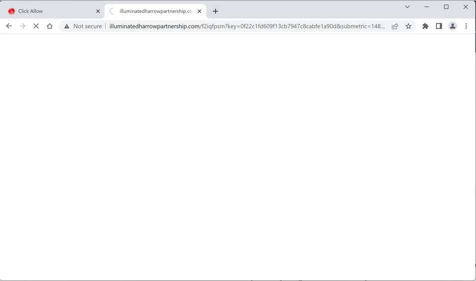 Image: Chrome browser is redirected to the Illuminatedharrowpartnership.com site