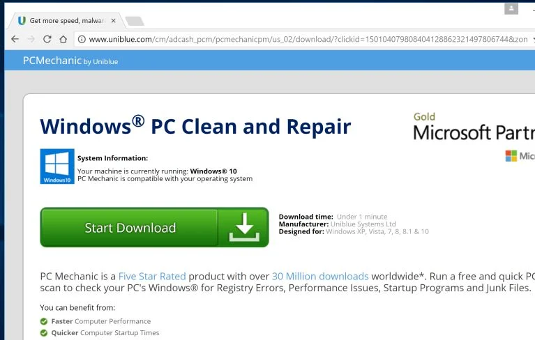 uniblue.com redirect virus