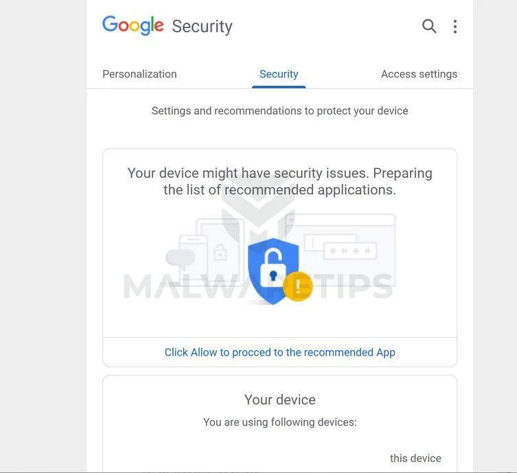 Remove "Your device might have security issues" scam (Removal Guide) 1 Image: Your device might have security issues Scam
