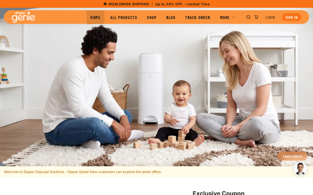 Archived screenshot of diapergenieshop.com, captured 2026-10-09 (UTC).