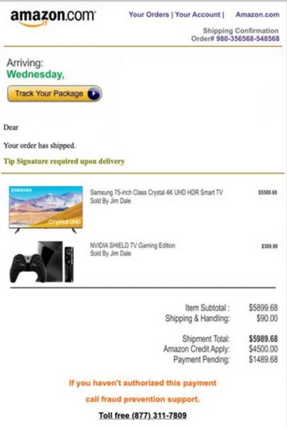 Fake Call Support Amazon Email Scam