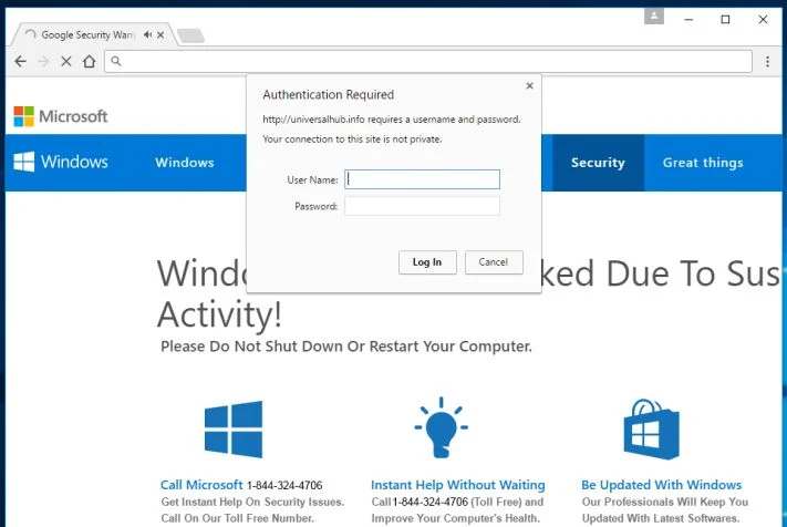 Windows has been block due to suspicious activity virus