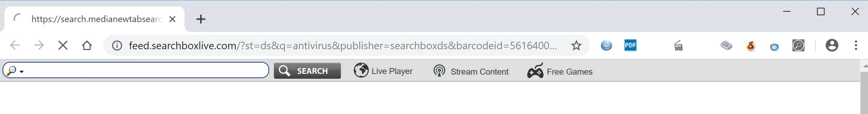 Image: Google Chrome is redirected to Feed.searchboxlive.com