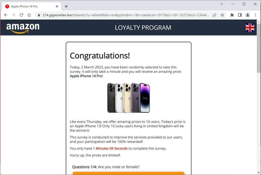Image: Gigworefan.live Survey Scam