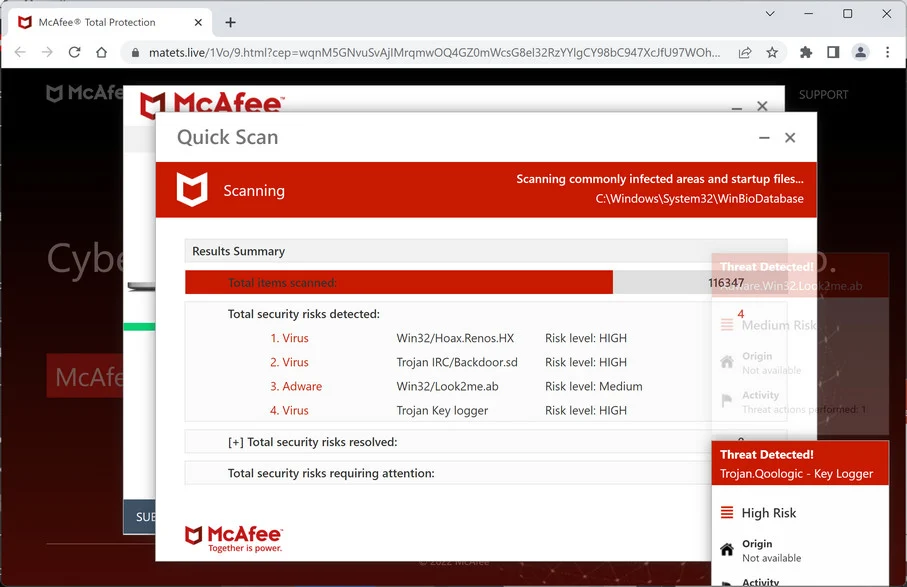 Image: Matets.live Fake McAfee Virus Alert