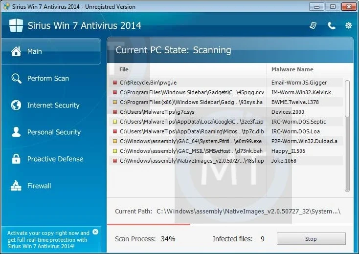 [Image: Sirius XP Antivirus 2014 virus]