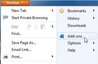 Firefox Add-on manager Firefox addon menu