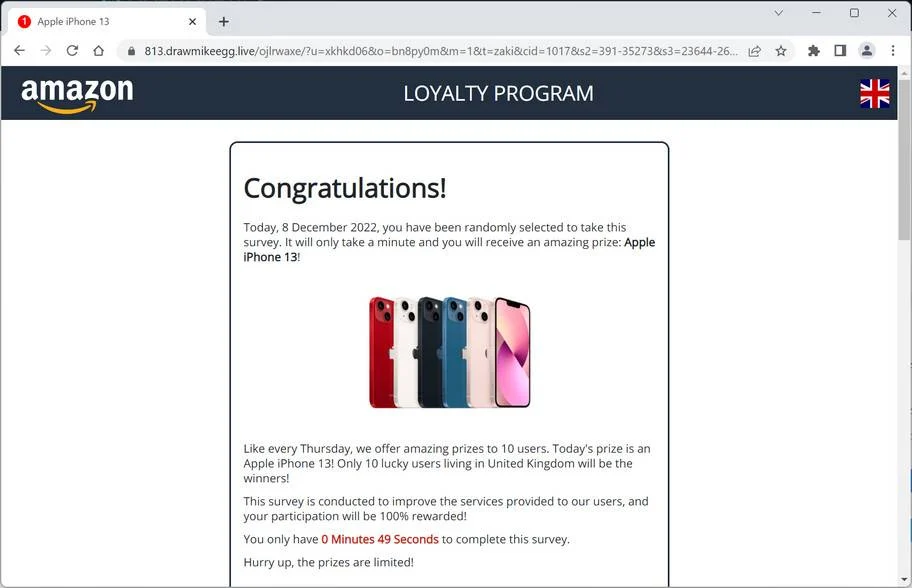 Image: Drawmikeegg.live Fake Amazon Loyalty Program Survey
