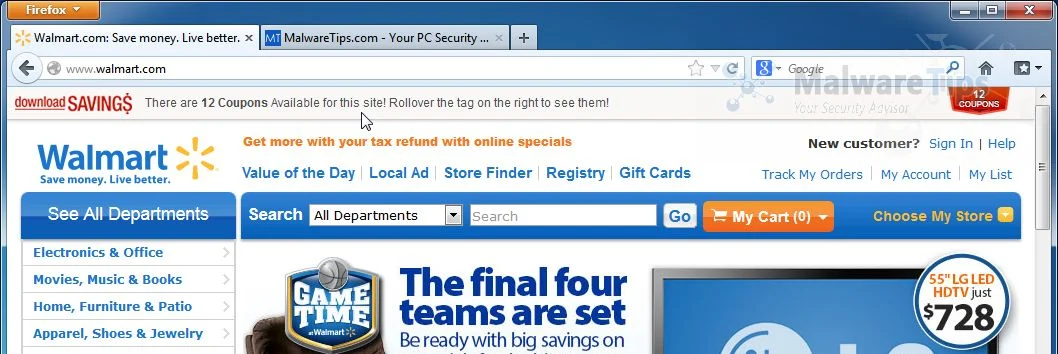 [Image: Download Savings pop-up virus]