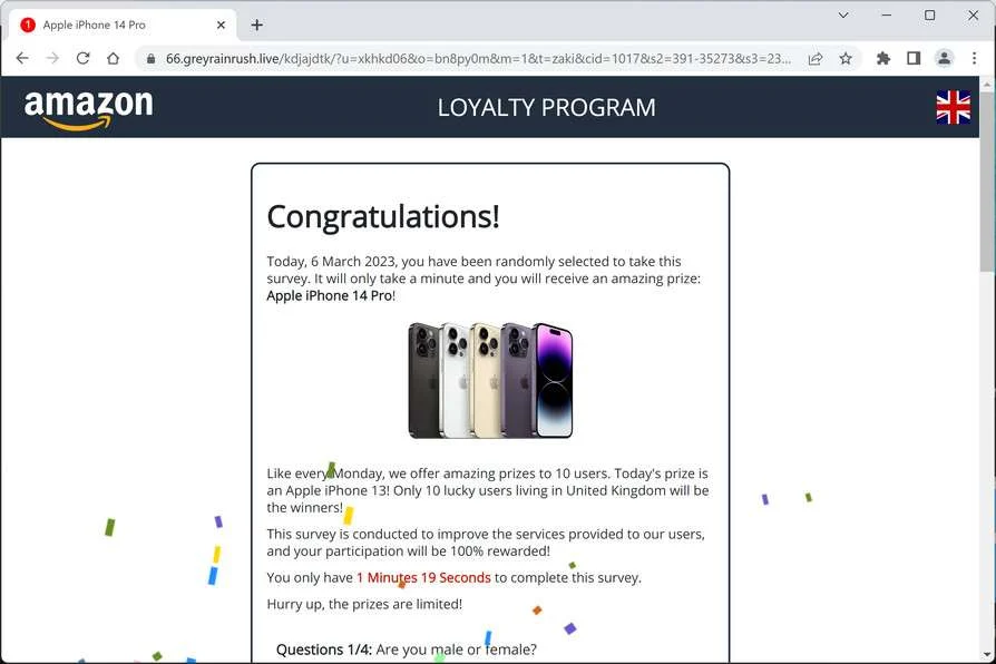 Image: Greyrainrush.live Survey Scam