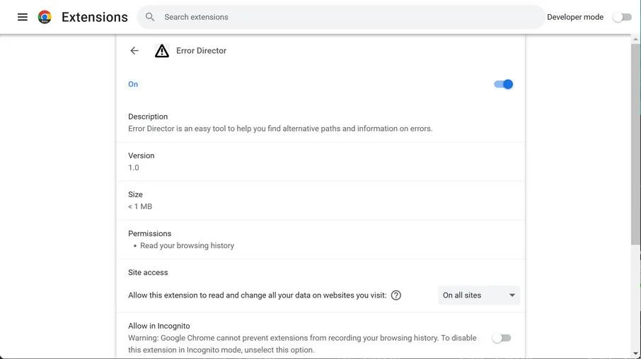 How to remove Error Director adware (Virus Removal Guide) 1 Image: Error Director Chrome extension