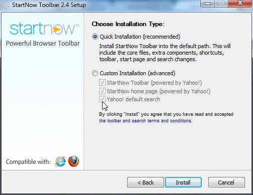 [Image: StartNow Toolbar installation process]
