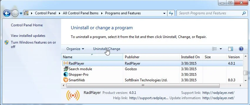 Remove RadPlayer from Windows