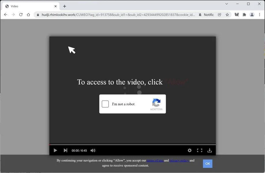 Image: Chrome browser is redirected to Rhimlookihv.work