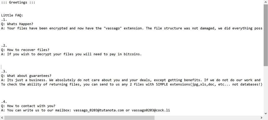 Remove Vassago ransomware (Virus Removal Guide) 1 Image: Vassago ransomware