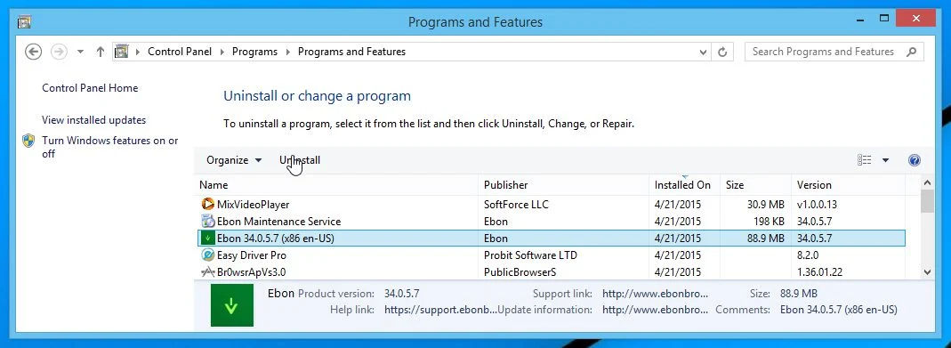Uninstall Ebon from Windows Remove Ebon from Windows