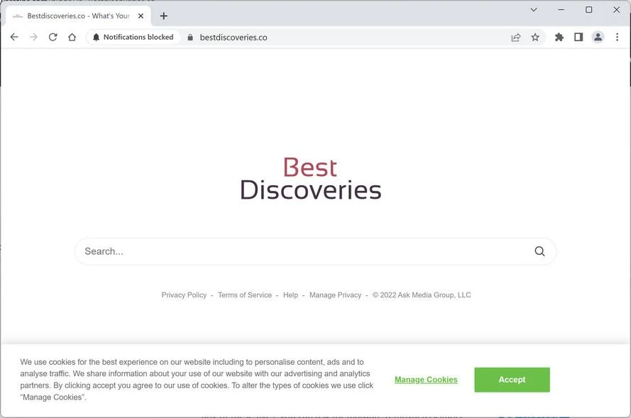 Image: Bestdiscoveries.co browser redirect