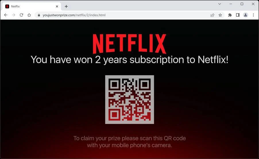 Image: You have won 2 years subscription to Netflix Scam
