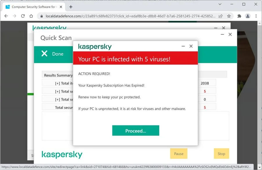 Kaspersky - Your PC is infected with 5 viruses