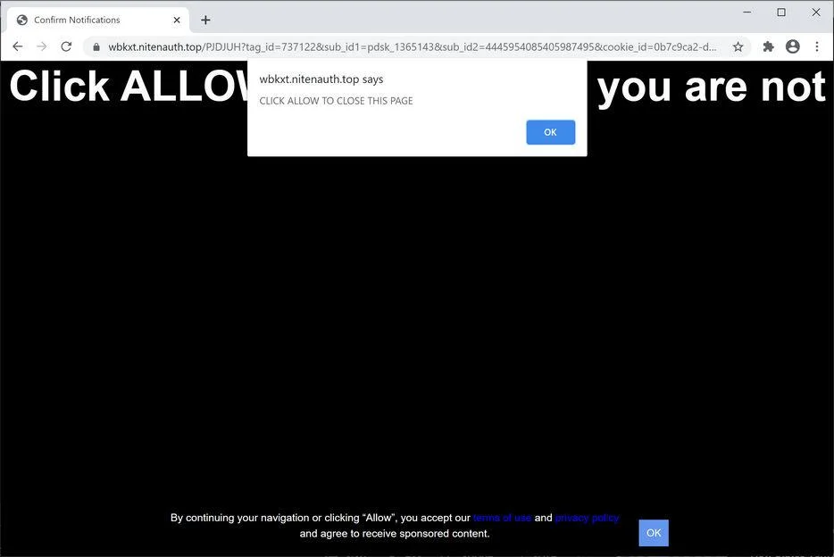 Image: Chrome browser is redirected to Nitenauth.top
