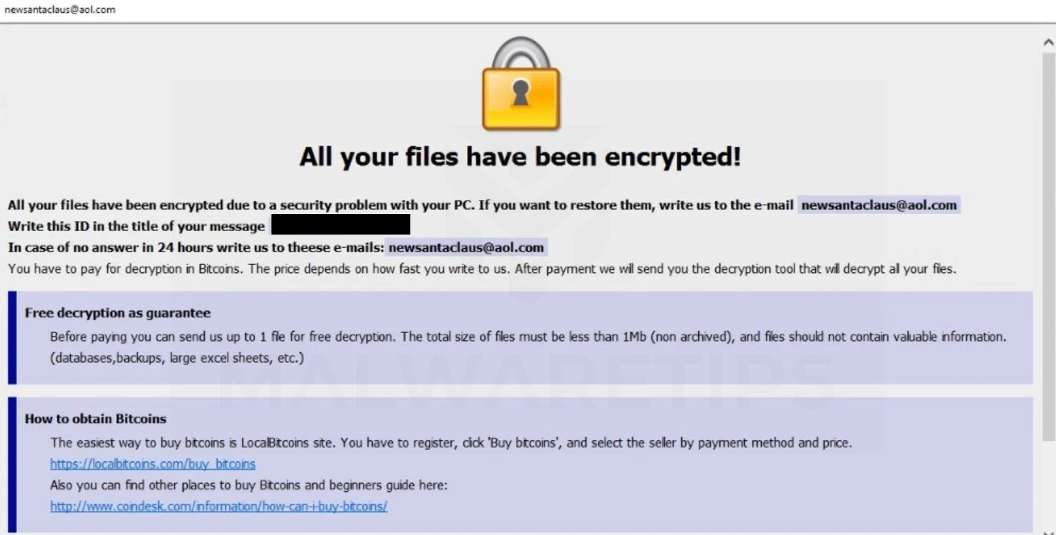 Newsantaclaus@aol.com Santa Ransomware Virus