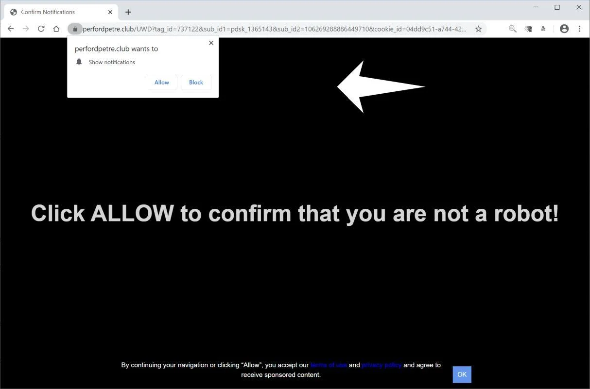 Remove Perfordpetre.club pop-up ads (Virus Removal Guide) 1 Image: Chrome browser is redirected to Perfordpetre.club