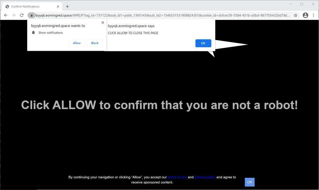 Image: Chrome browser is redirected to Eomingred.space