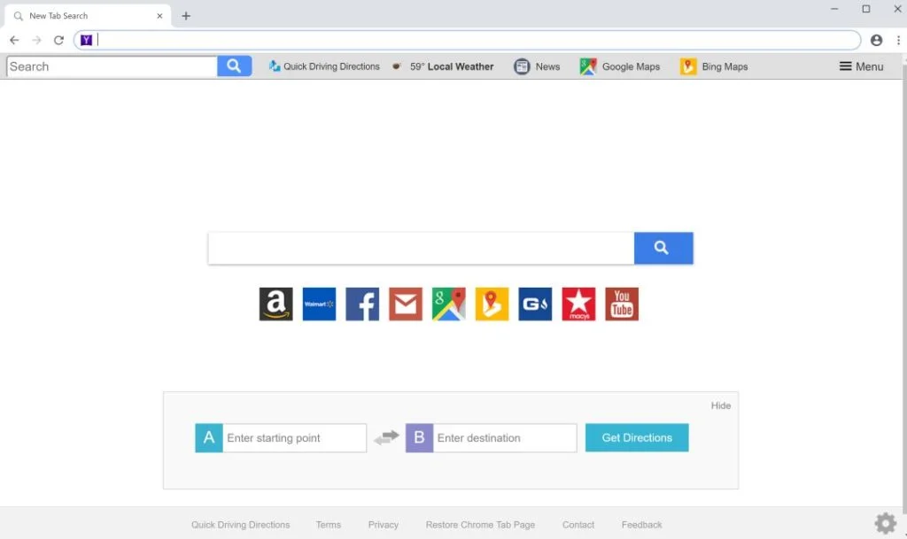 Quick Driving Directions New Tab Search Virus
