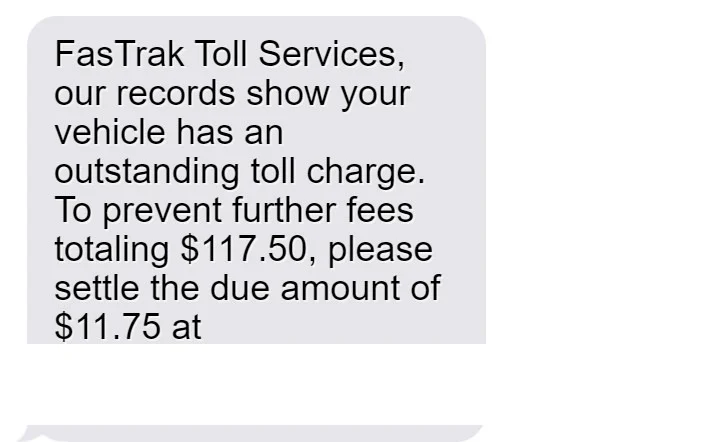 Scam Warning: Tollsca.com Unpaid Toll Texts Aren't From FasTrak 1 BayAreaFasTrakInvoice