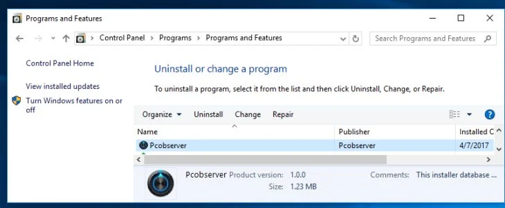 Uninstall Pcobserver from Windows Uninstall Pcobserver