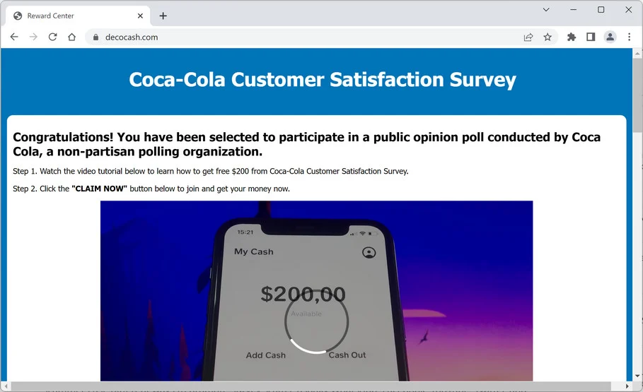 Image: Decocash.com Survey Scam