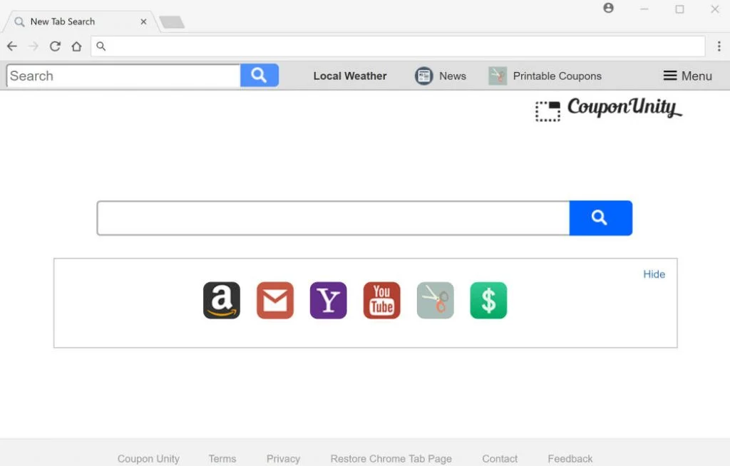 Coupon Unity New Tab Search redirect