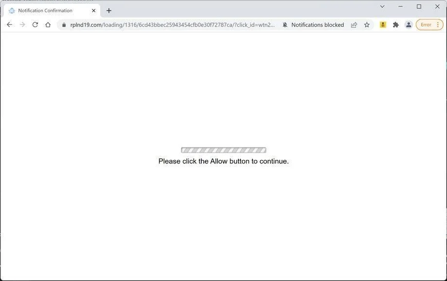 Image: Chrome browser is redirected to Rplnd19.com