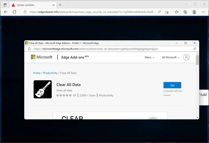 Image: Clear All Data Microsoft Edge extension
